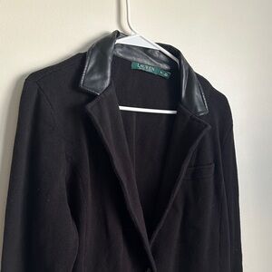 Ralph Lauren Black Knit Jacket with Leather Trim